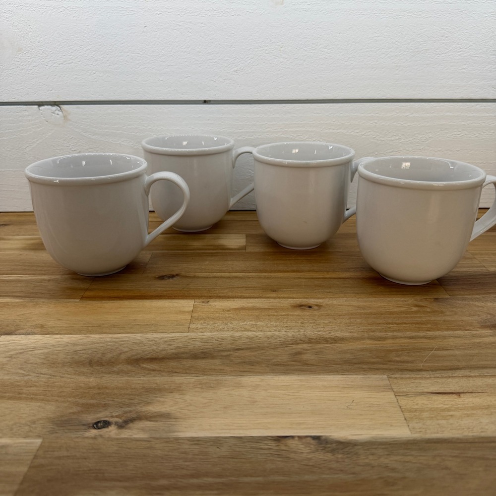 Crate & Barrel White Ceramic Coffee Mugs Set of 4 Minimalist China Drinkware